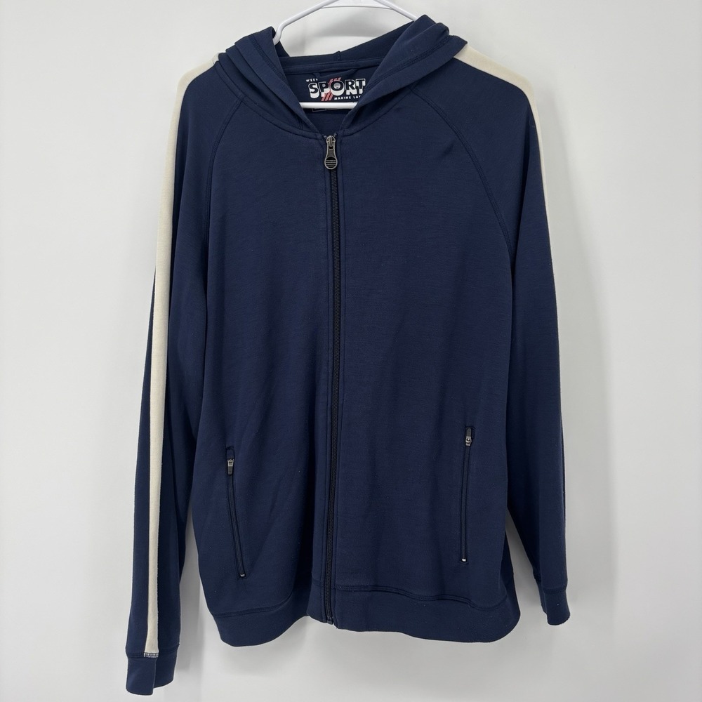 Marine Layer‎ Jacket Navy Blue Mens Medium Zip Up Hooded Weekend Sport Stretch